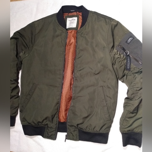 Pull & Bear Green Military Army Lined Bomber Jacket - Picture 2 of 12